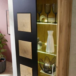 TV Anbauwand in Schwarz & Wildeiche - Kandu (vierteilig)