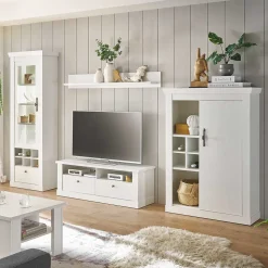 TV Anbauwand Set in weißer Holzoptik Pinie - Liancos (vierteilig)