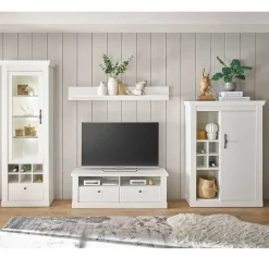 TV Anbauwand Set in weißer Holzoptik Pinie - Liancos (vierteilig)