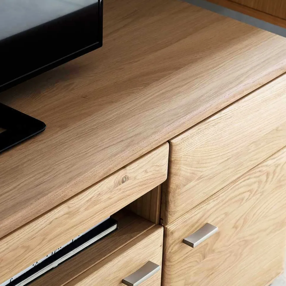 TV Bank in Eiche Bianco teilmassiv Pontros 2-türig