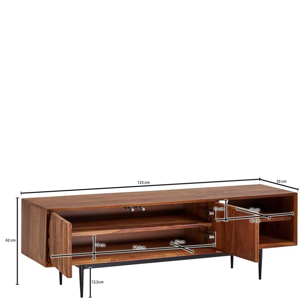 TV Board aus Sheesham Massivholz & Metall - Elmin