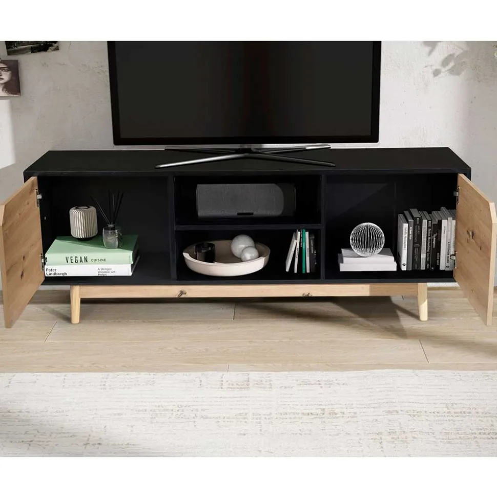 TV Board in Eiche und Schwarz - Heraklion