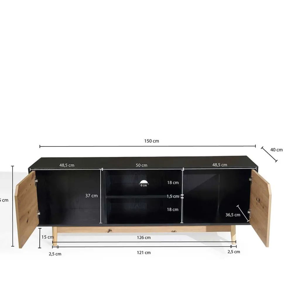 TV Board in Eiche und Schwarz - Heraklion