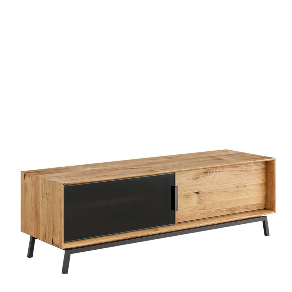 TV Board mit Schiebetüren aus getöntem Glas & Eiche - Fabiella