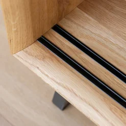 TV Board mit Schiebetüren aus getöntem Glas & Eiche - Fabiella