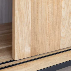 TV Board mit Schiebetüren aus getöntem Glas & Eiche - Fabiella