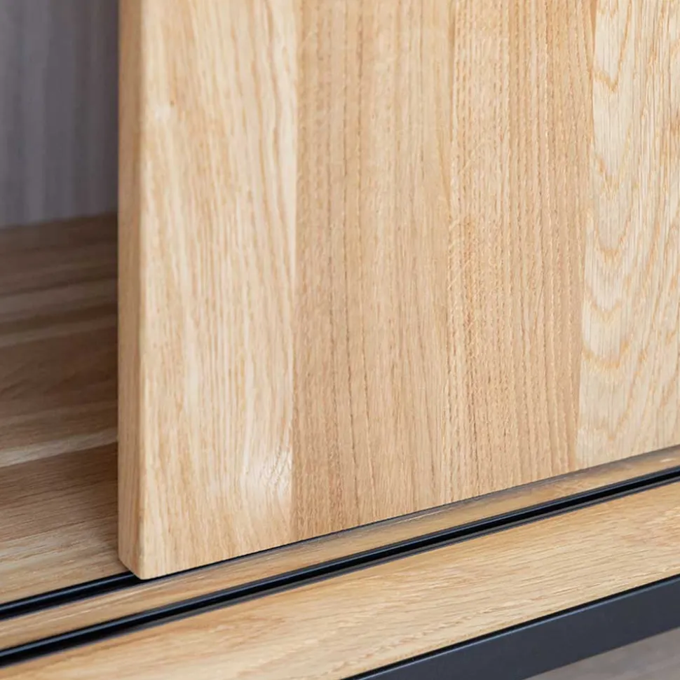 TV Board mit Schiebetüren aus getöntem Glas & Eiche - Fabiella