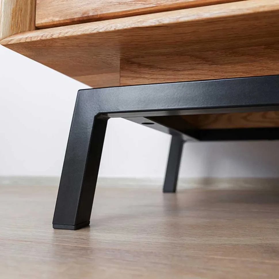 TV Board mit Schiebetüren aus getöntem Glas & Eiche - Fabiella