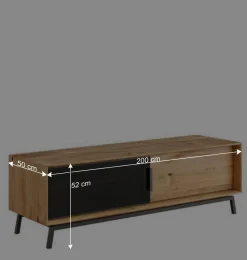 TV Board mit Schiebetüren aus getöntem Glas & Eiche - Fabiella