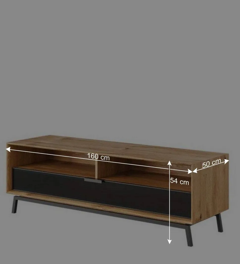 TV Lowboard aus Eiche und Metall - Fabiella