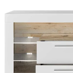 TV Lowboard in Weiß HG & Holz Antik Dekor - Masina