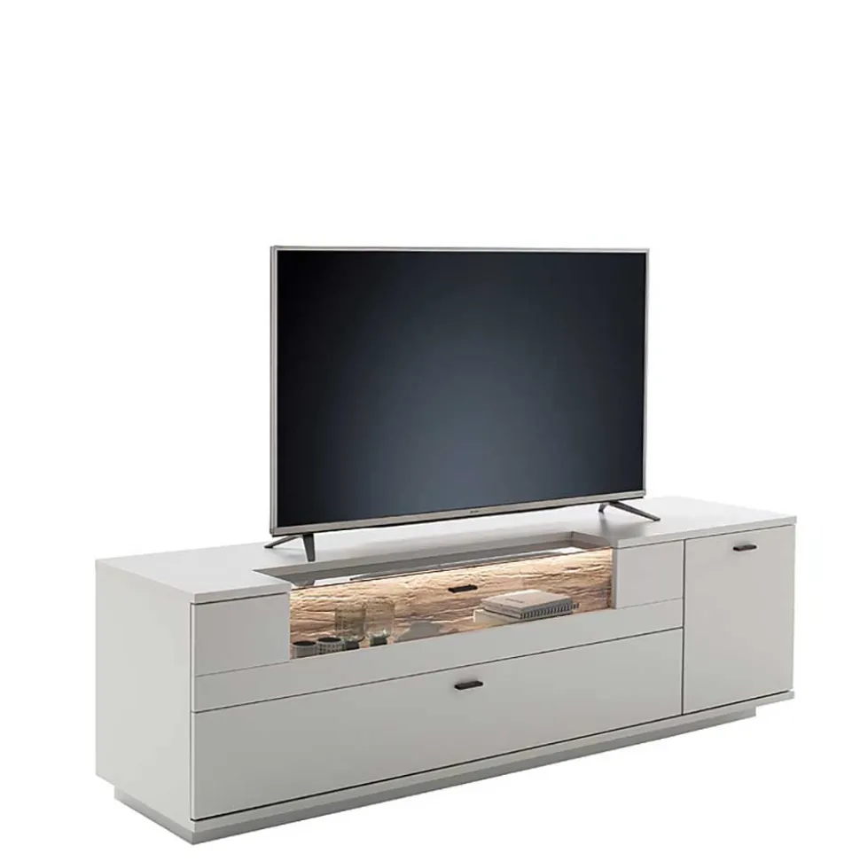 TV Unterschrank in Lichtgrau mit Wildeiche - Apulco