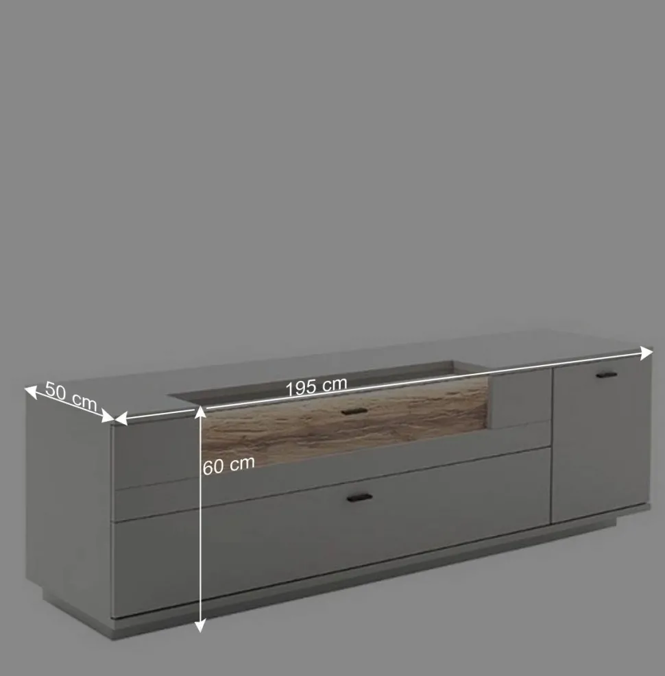 TV Unterschrank in Lichtgrau mit Wildeiche - Apulco