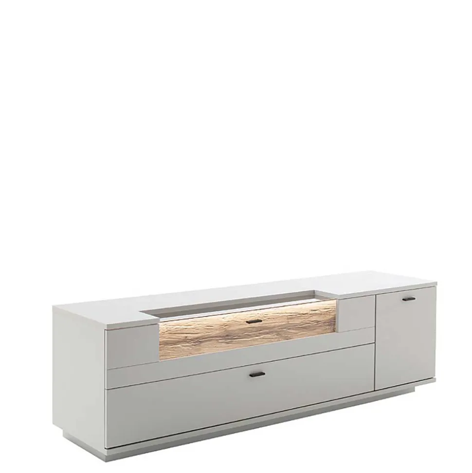 TV Unterschrank in Lichtgrau mit Wildeiche - Apulco