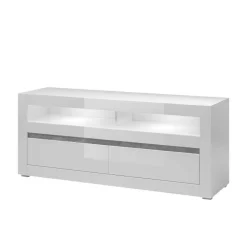 TV Wand in Weiß Hochglanz Mextra mit Dekor Beton Optik (vierteilig)