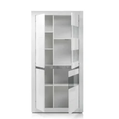 TV Wand in Weiß Hochglanz Mextra mit Dekor Beton Optik (vierteilig)