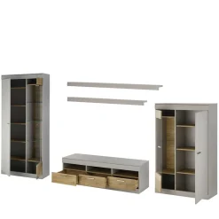 TV Wohnwand in Hellgrau & Zinneiche - Lioscas (fünfteilig)