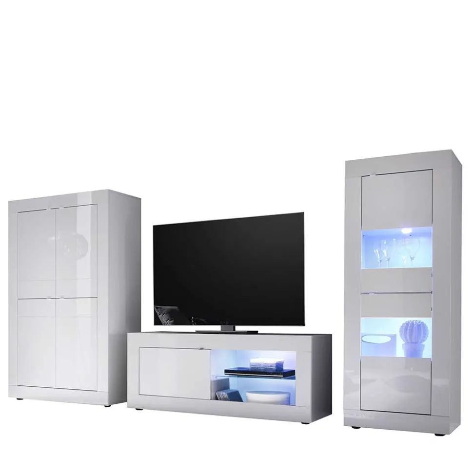 TV Wohnwand in Hochglanz Weiß - Sogno (dreiteilig)