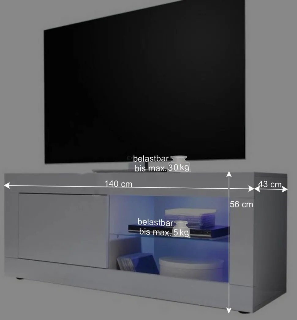 TV Wohnwand in Hochglanz Weiß - Sogno (dreiteilig)