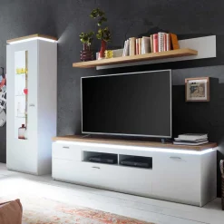 TV Wohnwand in Weiß & Dekor Wildeiche - Caldri (dreiteilig)