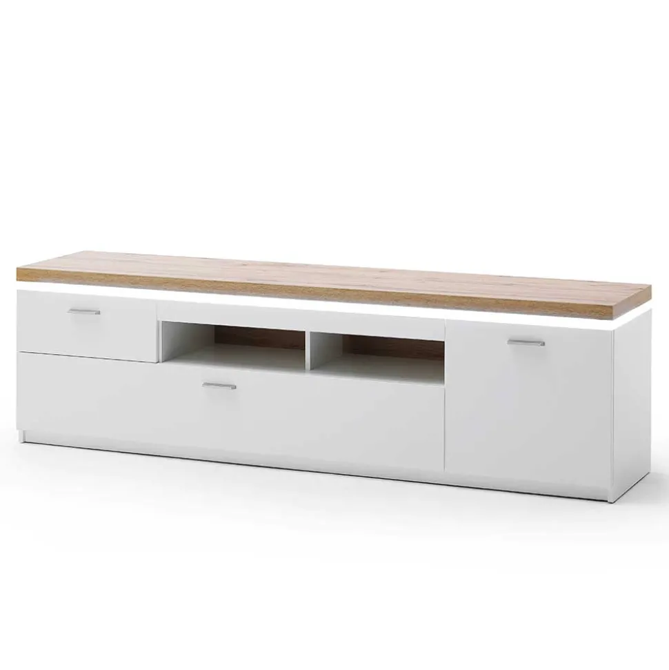 TV Wohnwand in Weiß & Dekor Wildeiche - Caldri (dreiteilig)