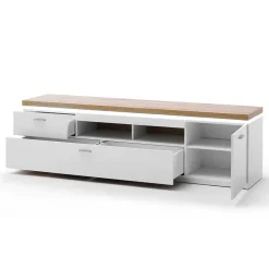 TV Wohnwand in Weiß & Dekor Wildeiche - Caldri (dreiteilig)