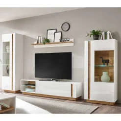 TV Wohnwand in Weiß & Wildeiche - Myrda (vierteilig)