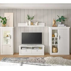 TV Wohnwand in weißer Holzoptik Pinie - Liancos (vierteilig)
