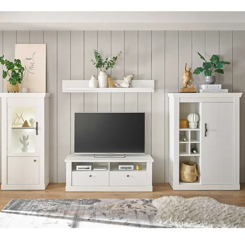 TV Wohnwand in weißer Holzoptik Pinie - Liancos (vierteilig)