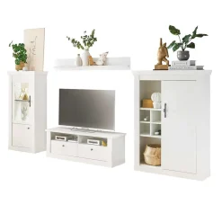 TV Wohnwand in weißer Holzoptik Pinie - Liancos (vierteilig)