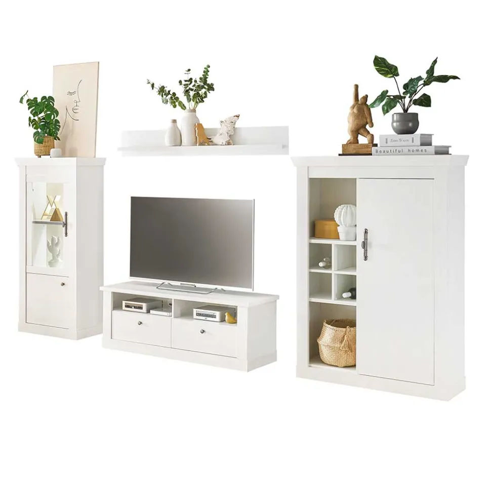 TV Wohnwand in weißer Holzoptik Pinie - Liancos (vierteilig)