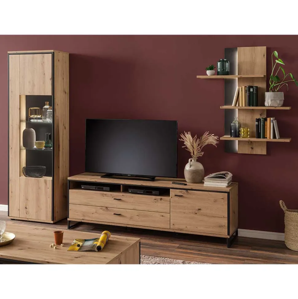 TV Wohnwand Set in Dekor Eiche - Nikdus (dreiteilig)