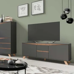 TV-Lowboard in Anthrazit mit Wildeiche - Operatiu