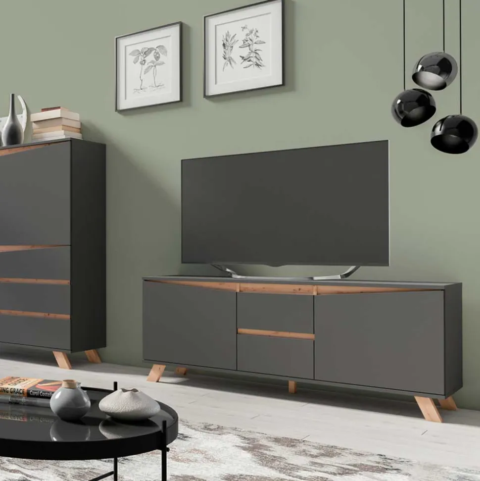 TV-Lowboard in Anthrazit mit Wildeiche - Operatiu