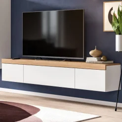 TV-Lowboard in Weiß mit Wildeiche Natur Optik - Emdan