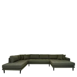 U-Wohnlandschaft aus Webstoff Olivgrün - Plodi