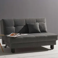 Velours Bettcouch in Grau - Daylight