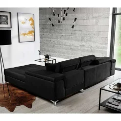 Velours Ecksofa in Schwarz - Milwaukee