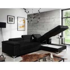 Velours Ecksofa in Schwarz - Milwaukee