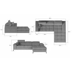 Velours Ecksofa in Schwarz - Milwaukee