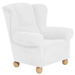 Velours Ohrensessel in Cremeweiß - Clamps