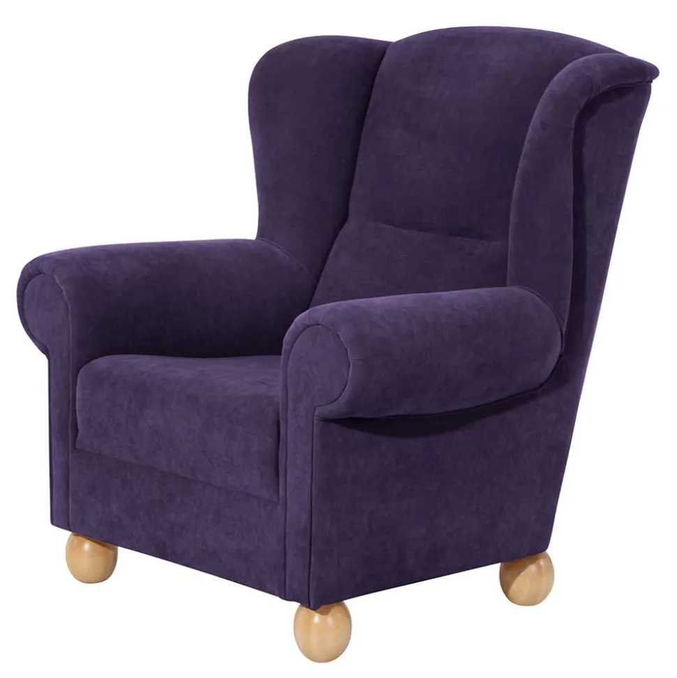 Velours Ohrensessel in Violett - Sotonio