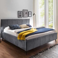 Velours Polsterbett in Anthrazit - Laterna