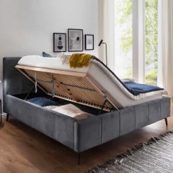 Velours Polsterbett in Anthrazit - Laterna