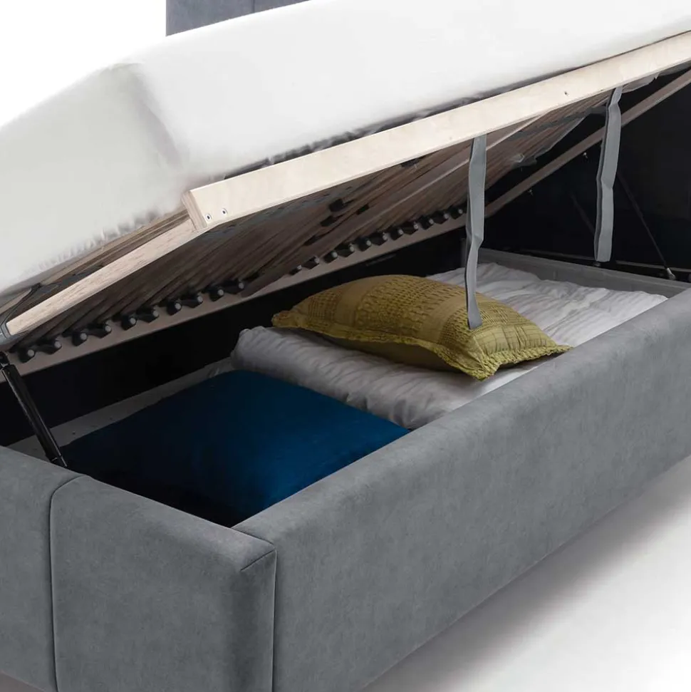 Velours Polsterbett in Anthrazit - Laterna