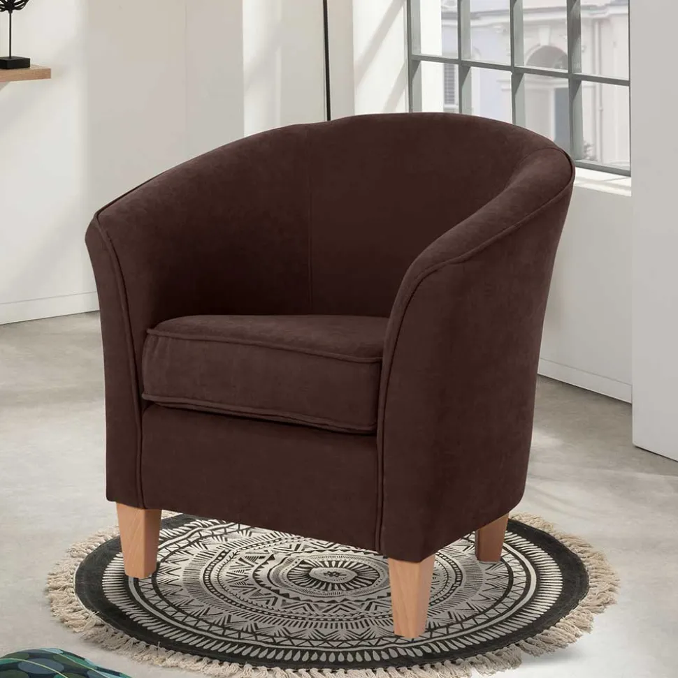 Velours Polstersessel halbrund in Braun - Cazar