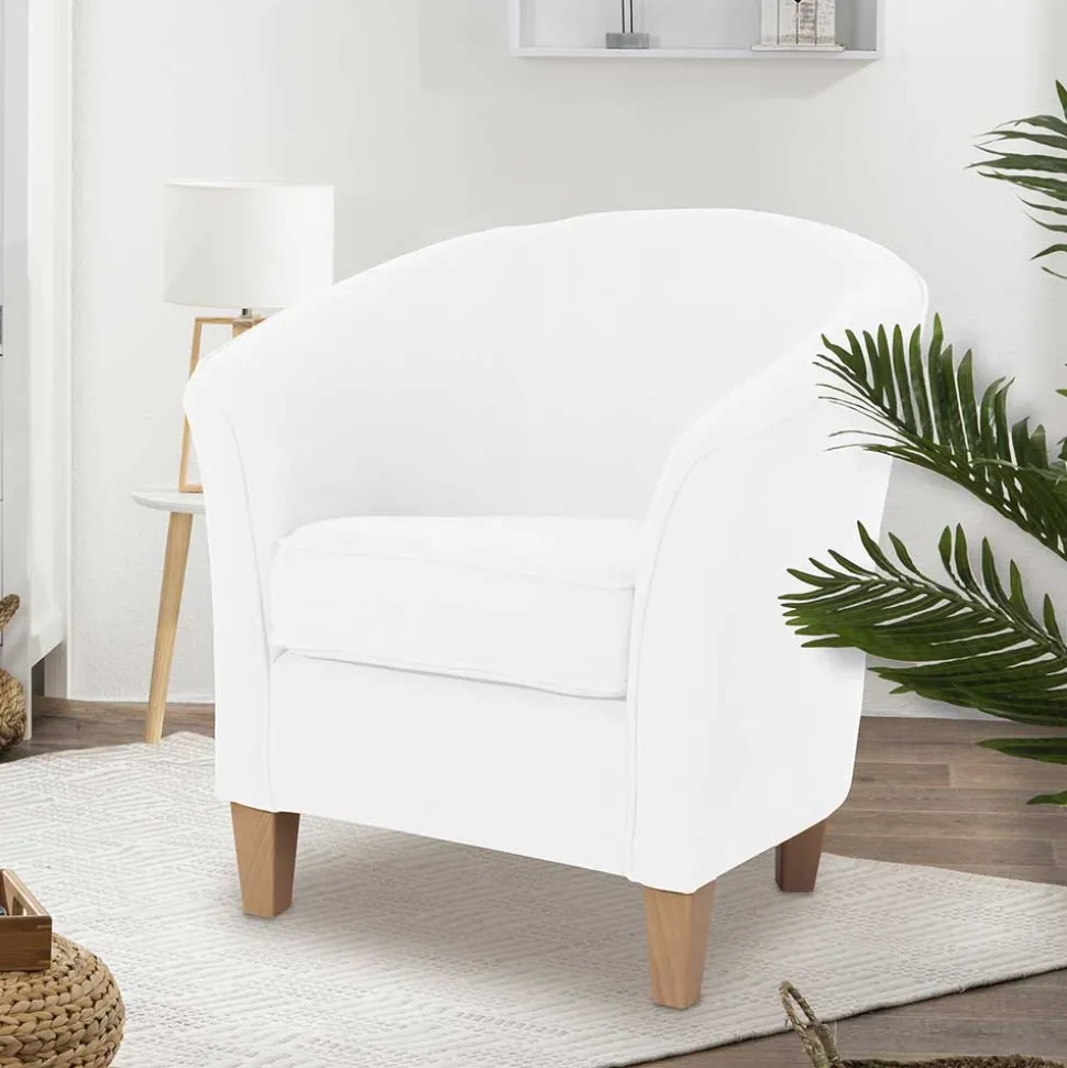 Velours Polsterssel in Creme und Buche - Potova