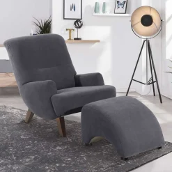 Velours Sessel in Anthrazit und Nussbaum - Izmael