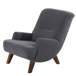 Velours Sessel in Anthrazit und Nussbaum - Izmael