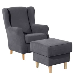 Velours-Ohrenbackensessel in Anthrazit - Marietta